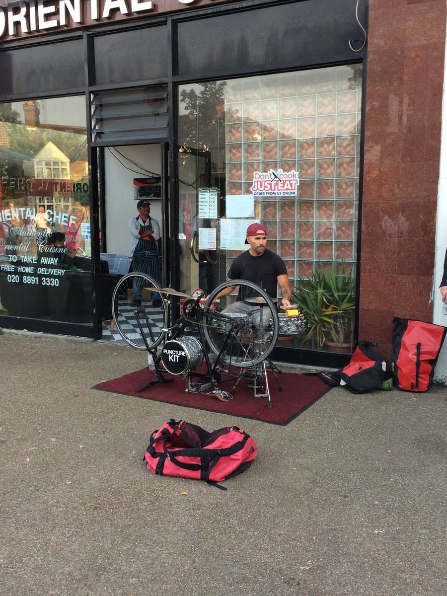 An upside down bicycle with a built-in drum kit.... #cycling #drums #music