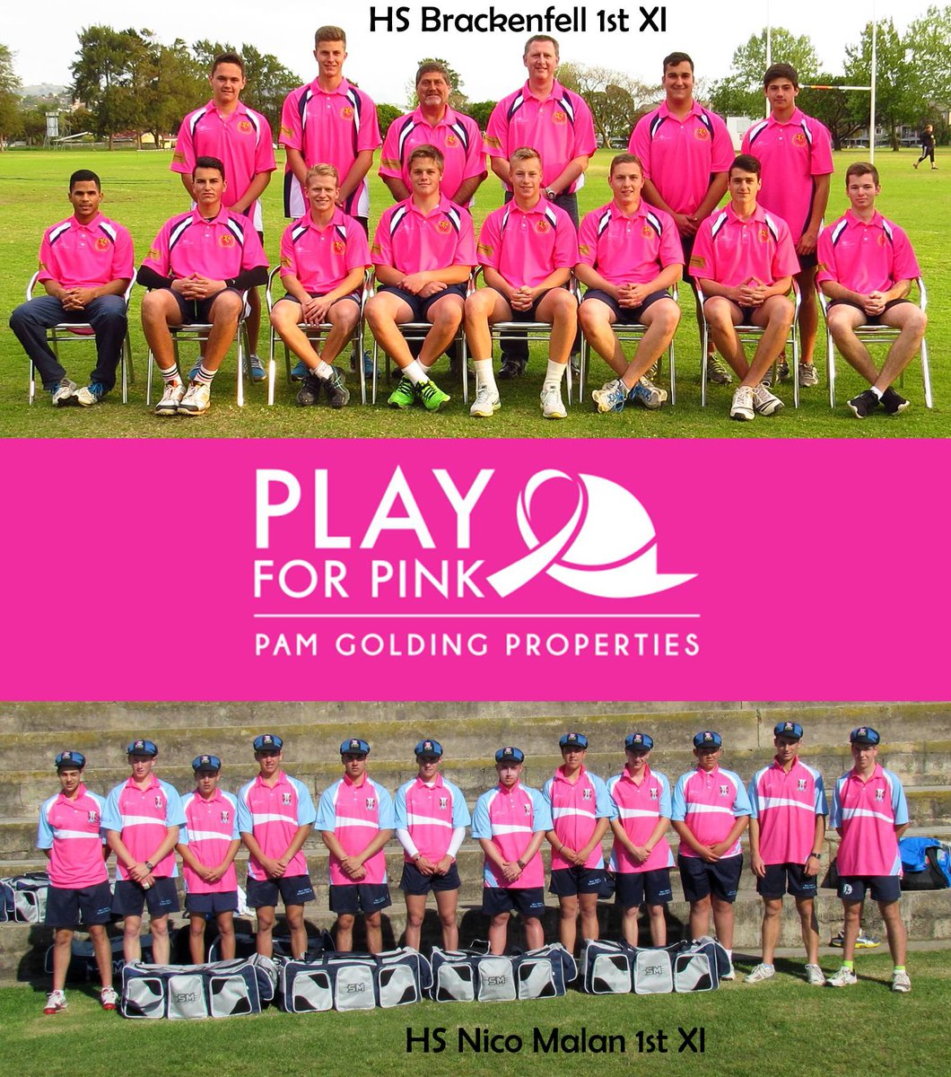 Brakkies 1st XI and Nico Malan 1st XI wearing their PlayForPink branded shirts in aid of <a href="/ThePinkDrive/">The Pink Drive</a> #pamgolding