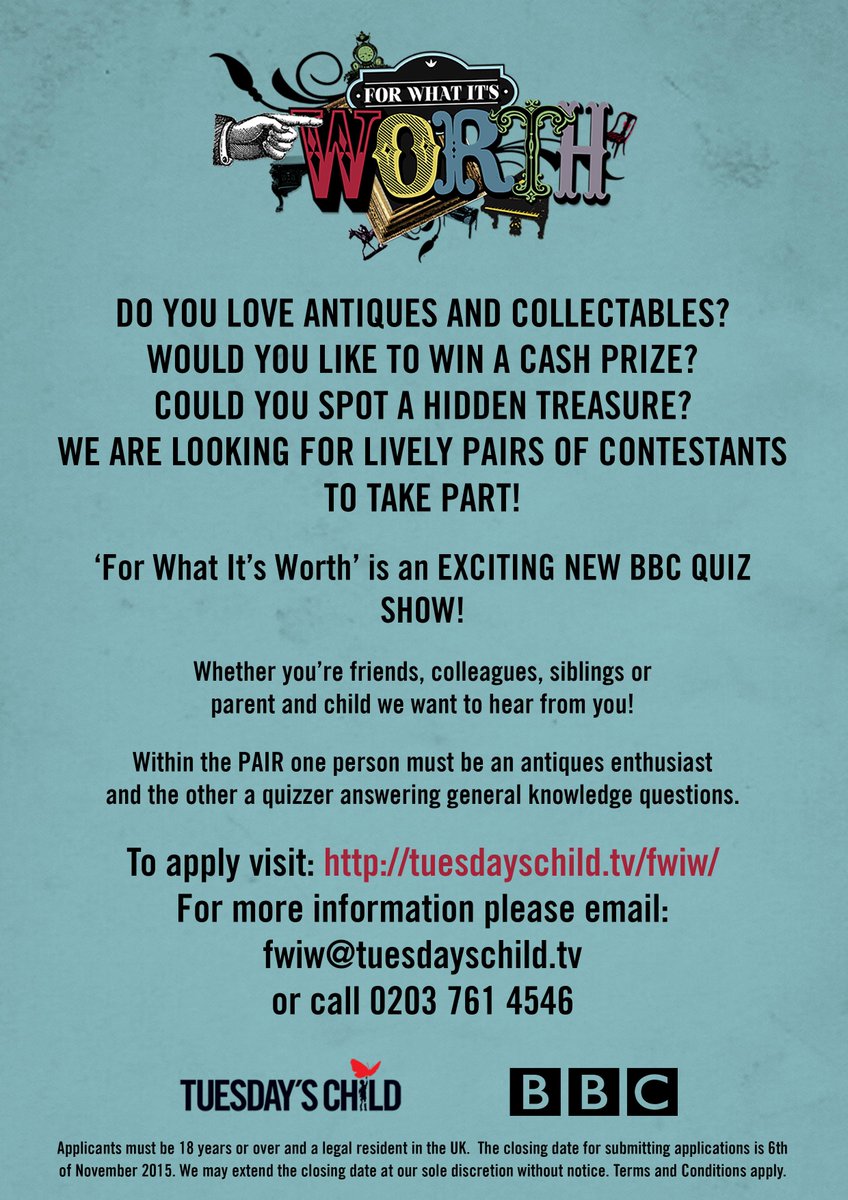 @justadirtyhippy Hi there, we noticed you like watching Bargain Hunt! How about applying for new #BBC1 antiques show?