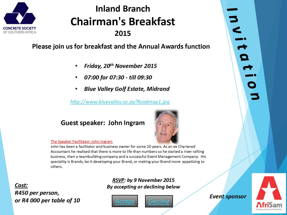 consocSA's tweet photo. @consocSA : The Inlandbranch is hosting the annual #Chairmansbreakfast. Invite herewith! http://t.co/q3sjL0FuSg