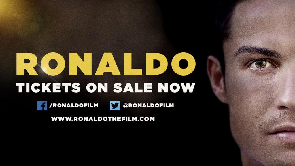Cristiano's tweet image. Tickets are now on sale for @RonaldoFilm, in cinemas Nov 9: ronaldothefilm.com 🎥🎬 More cinemas coming soon!