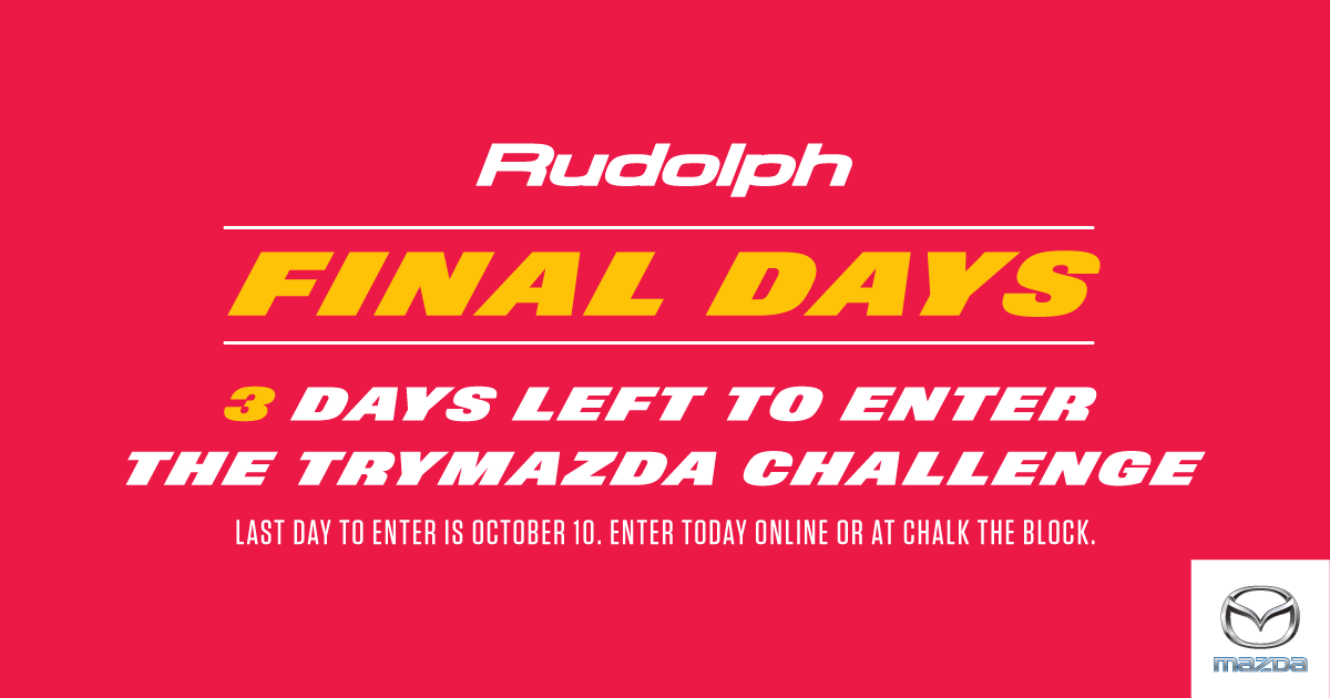 RudolphMazda's tweet photo. Have you posted your #trymazdamoments? 

Only 3 days left to enter! Enter now at http://t.co/w0EoZbuNF0 http://t.co/1eFjCwCa79