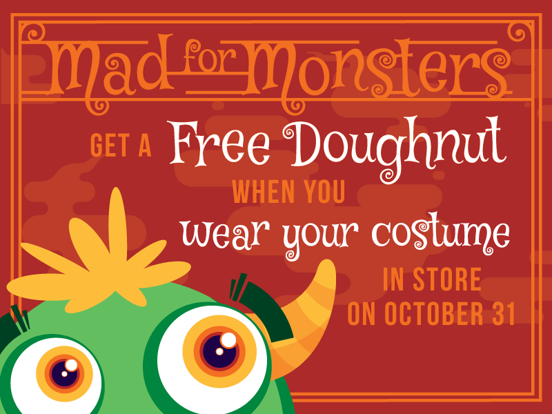 krispykreme's tweet image. What are you going to be for #Halloween? Free doughnut when you wear a costume on 10/31 (US/CAN shops).