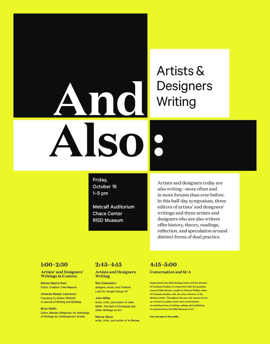 RISDWriting's tweet image. Have you marked your calendar for this symposium? Artists and designers, writing, publishing — we can't wait!