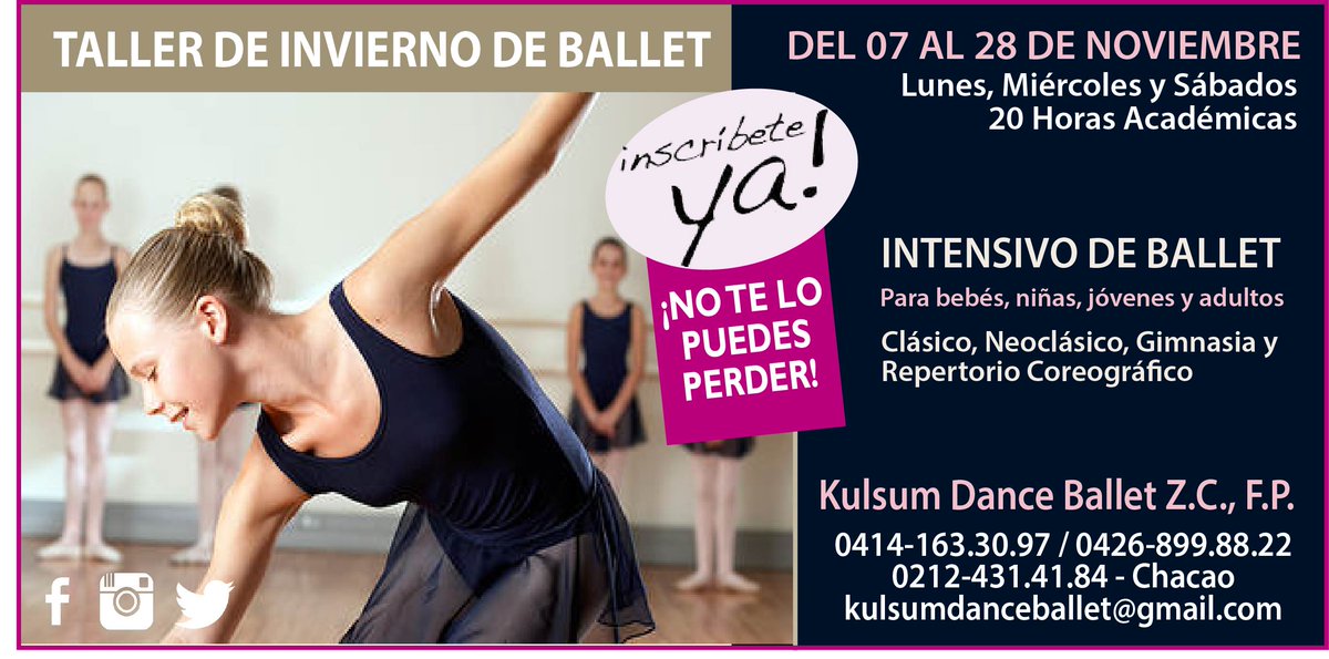 FelizFindSemana's tweet photo. #RegresoAClases Taller de Invierno de Ballet con @BalletKulsum ¡No te lo puedes perder! Info https://t.co/a6ZOo6qxAf https://t.co/OxDqgtbroQ