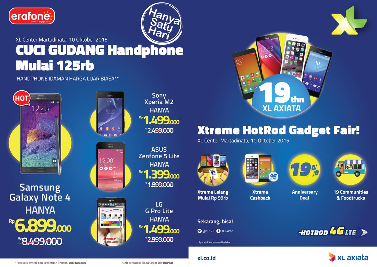 infobdg's tweet photo. Yuk ke Lelang 19 Smartphones di 19 tenant HUT @XLSoMeBDG ke 19 di XL Center Martadinata Bandung, 10/10/2015! http://t.co/ooBdU4eJle