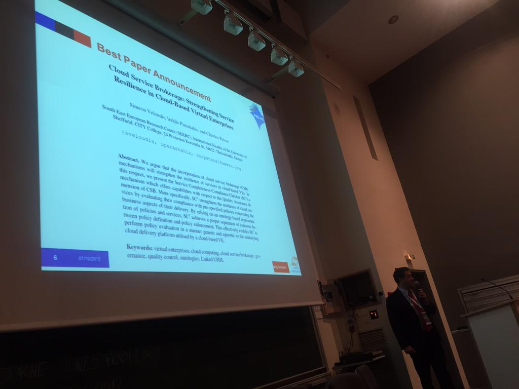 FBenaben's tweet photo. Best paper awards @PROVE_Conf #pro-ve2015 goes to... Greece! Closing session. Thanx to all!!! @minesalbi http://t.co/IpPr71A7yU