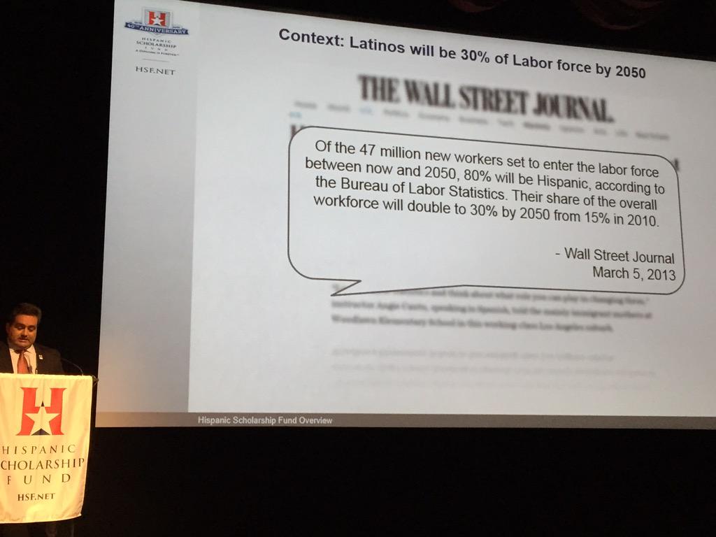 marzbailey's tweet photo. @HSFNews Between now and 2050, 80% of new entrants to labor force will be Latino! lots of work to do on education! http://t.co/YLdHvqKZXz