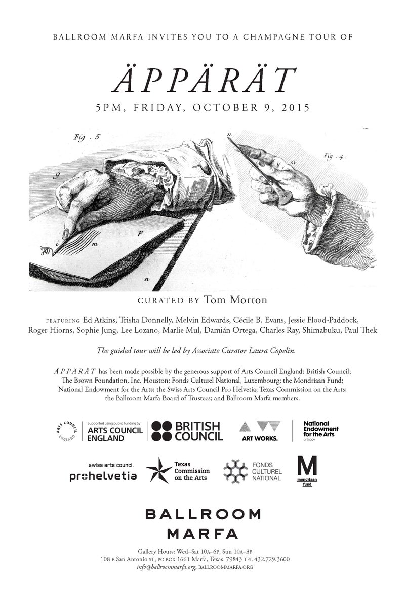 BallroomMarfa's tweet photo. รppรคrรคt Champagne tour, Friday, October 9, 5pm! Part of @ChinatiFndn's #MadeinMarfa program: http://t.co/DlxHEFTjau http://t.co/4qPwS3a4Uz