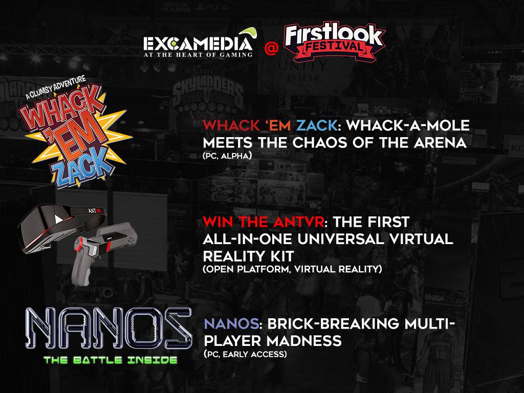excamedia's tweet photo. Benieuwd naar wat wij showen op Firstlook​? Whack 'Em Zack, NANOS en natuurlijk de ANTVR VR-bril!
Tot @FirstlookNL! http://t.co/YqK1wI88bL
