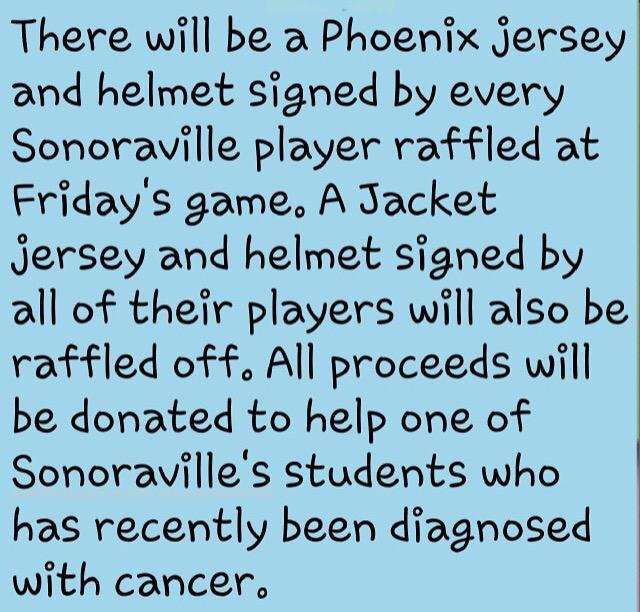 BlazePhoenixSHS's tweet photo. Come out to the game Friday and buy a raffle ticket to win a signed jersey and helmet in support of Dakota! http://t.co/lWCwO9by2h