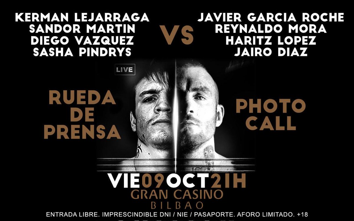 CasinoBilbao's tweet photo. El VIE09 a las 20h Satélite #LigaCBK y a las 21h RUEDA DE PRENSA + PHOTOCALL DEL COMBATE DEL AÑO. Aforo limitado. +18 http://t.co/XciTRLbqnw