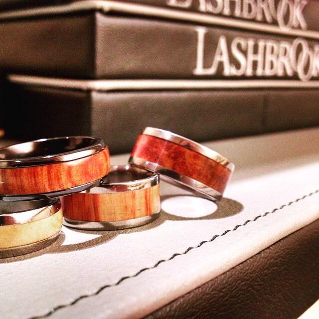 Wicked wood grain.  These Lashbrook wedding bands are made with genuine hardwoods.  Unique… ift.tt/1OlqHZk