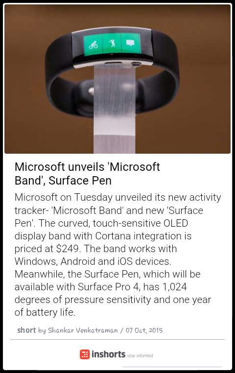 Microsoft unveils 'Microsoft Band', Surface Pen
goo.gl/RPsBGa 
 -via inshorts