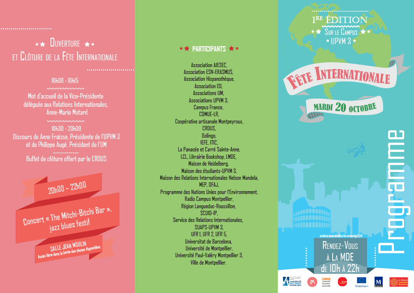 univpaulvalery's tweet photo. [FÊTE INTERNATIONALE] Rencontres avec les acteurs de la mobilité #étudiante à #PaulVa le 20/10 #SaveTheDate http://t.co/6feY4d5nCe