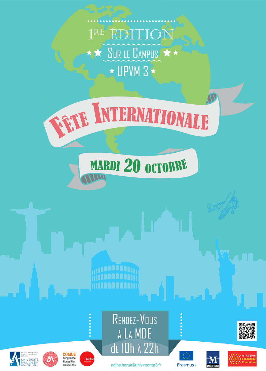 univpaulvalery's tweet photo. [FÊTE INTERNATIONALE] Rencontres avec les acteurs de la mobilité #étudiante à #PaulVa le 20/10 #SaveTheDate http://t.co/6feY4d5nCe