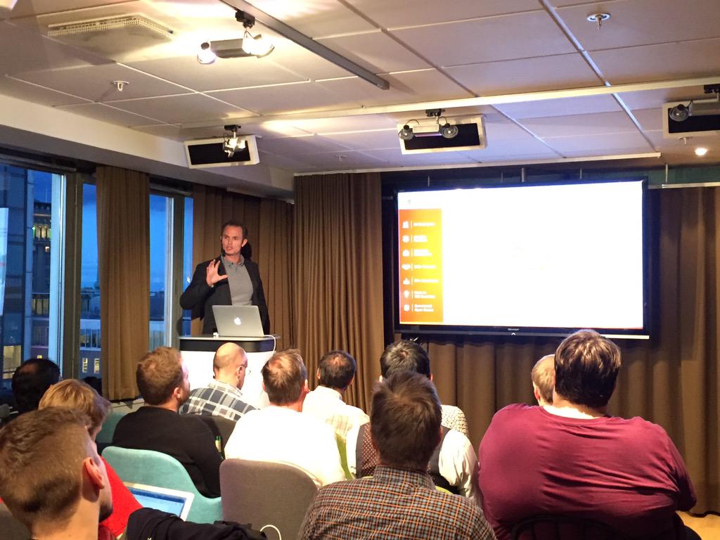 TobiasNyholm's tweet photo. Bertrand @ezpublishevents talk about their platform. #php #phpse // @ezcommunity http://t.co/E0Y5A5wZSY