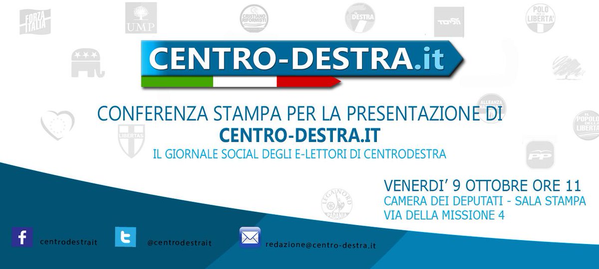 Presentazione di CENTRO-DESTRA.IT, venerdì 9 ore 11, Sala Stampa della Camera dei Deputati.
centro-destra.it/wordpress/vene…