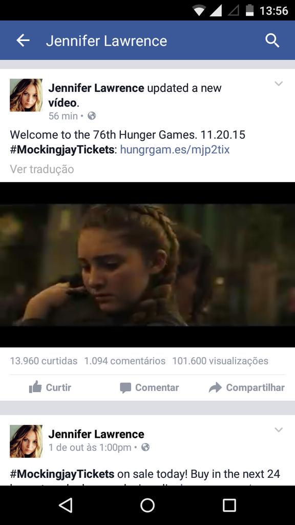 shalallow's tweet photo. Olha só a Jenn postou o trailer final na pagina dela #MockingjayFinalTrailer http://t.co/CyWbcpHQOU