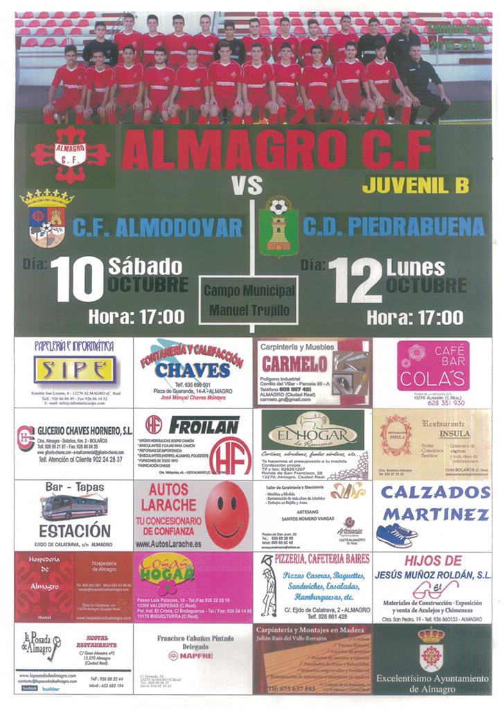 JProvincial's tweet photo. 📆Sábado 10 de Octubre
17.00 horas⌚️
Almagro-Almodovar⚽️
📆Lunes 12 de Octubre
17:00 horas⌚️ 
Almagro-Piedrabuena⚽️ RT http://t.co/JFFv16D2qb