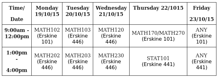 UCNZMaths's tweet photo. Here's the study week schedule of @MathsocUc help sessions http://t.co/F2gTiE0Kob
