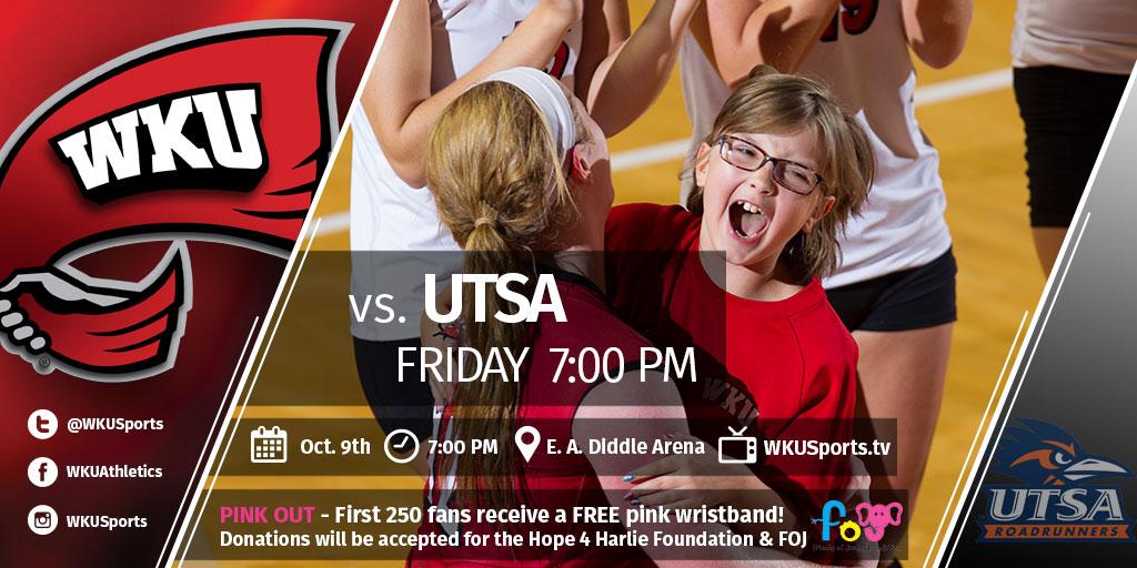 WKUSports's tweet photo. Tomorrow its a battle of @CUSAVB unbeaten teams. 

Wear Pink. #BeatUTSA http://t.co/4uSXKPxQi0