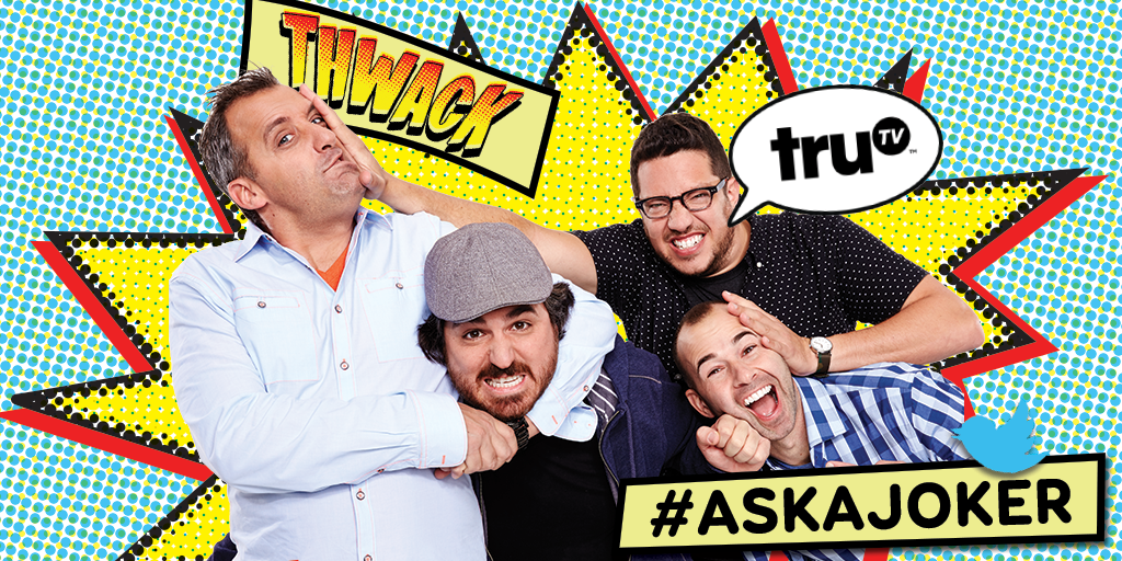 JokersTBS's tweet photo. Don't have a pass #NYCC?! THAT'S OK. Use #AskAJoker and your question could be answered live at the Jokers' panel! http://t.co/BIjSdkSsrY