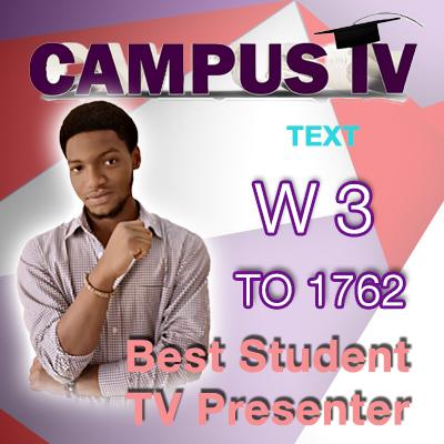 campustvghana's tweet photo. #VoteForCampusTV TXT L4 1762 #GhanaTertiaryAwards2015 and #VoteForA_Jay TXT W3 To 1762 http://t.co/qd5Qe9sMEs
