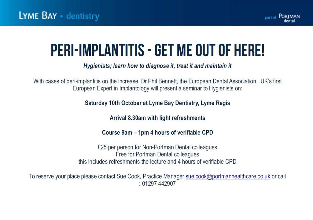 LymeBDentistry's tweet photo. Join @PhilBennett3 to learn about Peri-implantitis #dentist #dorset #LymeRegis #learn http://t.co/DAkTlgUnFB