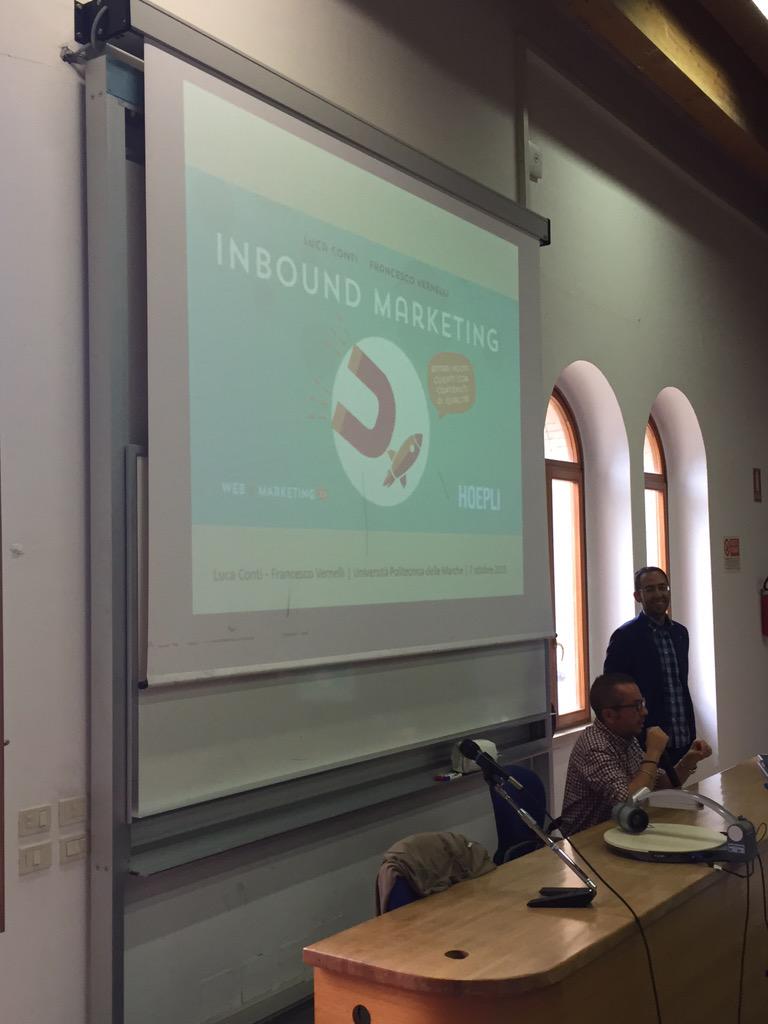 SilvioCardinali's tweet photo. @pandemia @franc74 @lucaconti oggi prof in @UnivPoliMarche a presentare #inboundmarketig scritto per @hoepli http://t.co/vDaBadQHJg
