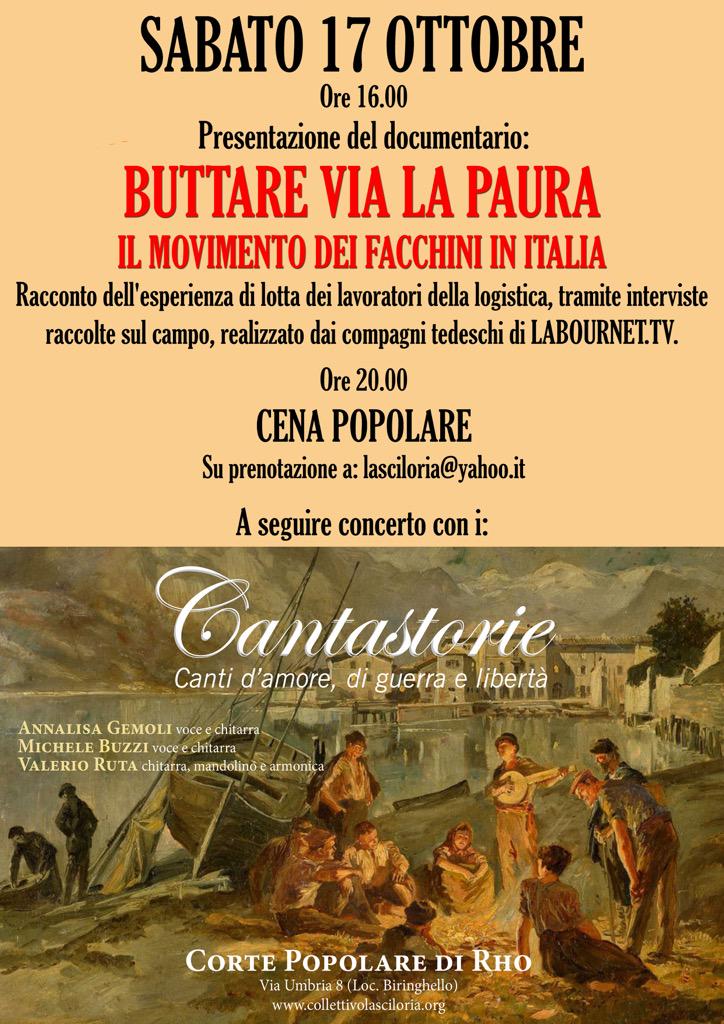 LASCILORIA's tweet image. 17/10 PRESENTAZIONE DI BUTTARE VIA LA PAURA CENA POPOLARE E CONCERTO DEI “CANTASTORIE” #rho collettivolasciloria.org/2015/10/07/171…