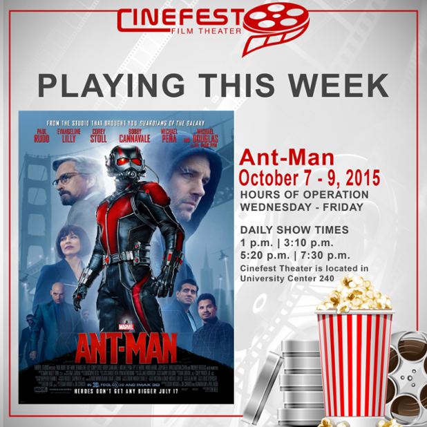 GSUCinefest's tweet photo. Come out and see Ant Man this week in Cinefest! http://t.co/kKTFRO8LYB
