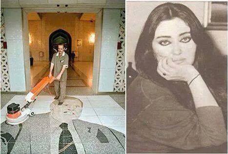 HS_SooSoo's tweet photo. الفنانه العراقية الشهيدة ليلى العطار , رسمت صورة بوش على أرضية فندق الرشيد فاستهدفها العدو الأميركي في بيتها وقتلها http://t.co/cSMs2PaF3c