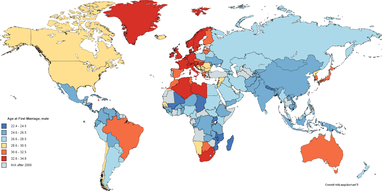 Marriage World Map Amazing Maps 在Twitter 上："Age At First Marriage For Male And Female  Population - Http://T.co/Gnnjtcf5Mz" / Twitter