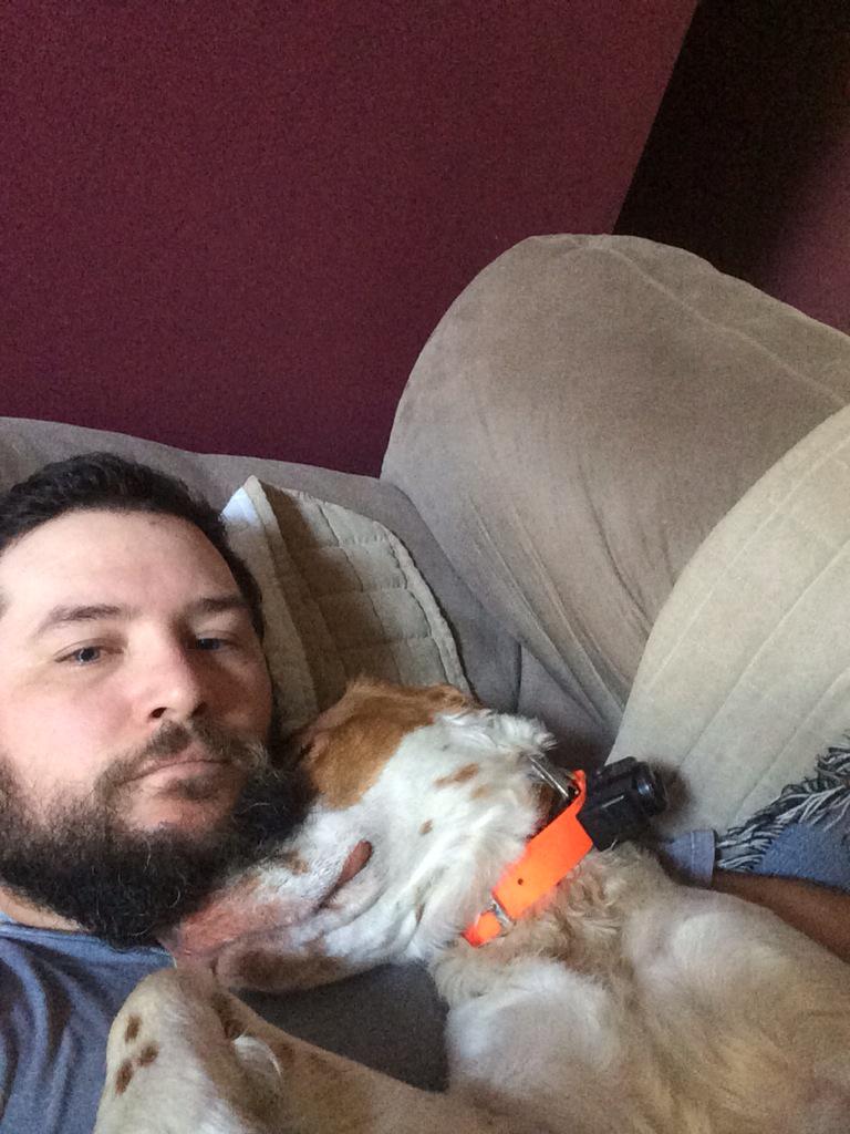 blacksmith_guy's tweet image. Me and my boy Ernie taking a nap after a long morning hunt!
