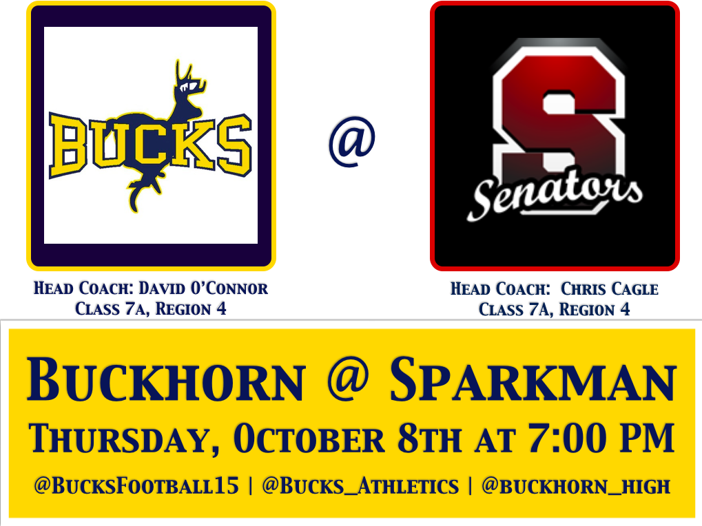 Buckhorn_High's tweet photo. Our @BucksFootball15 don't break for Fall - kick-off is 7PM, Thursday night at Sparkman! Who's Hungry? @Buckhorn2016 http://t.co/SF2UKwk6c8