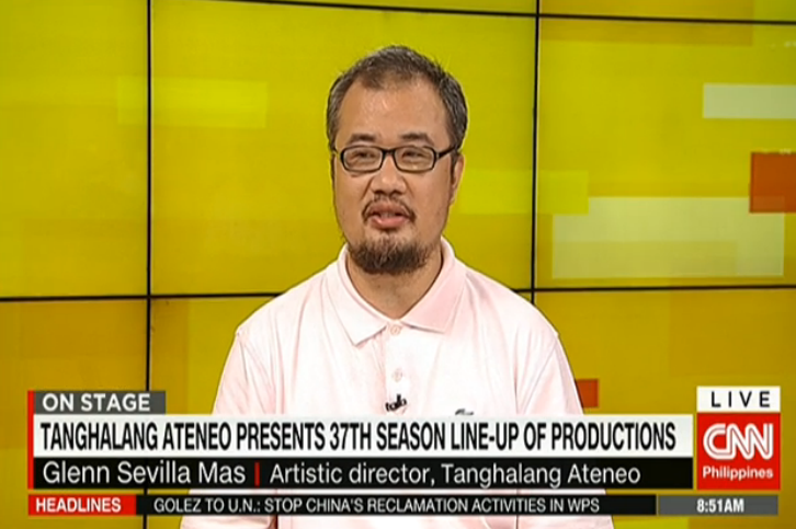 newswatchplusph's tweet photo. Artistic director of Tanghalang Ateneo, Glenn Sevilla Mas joins us this morning | Live http://t.co/CaczwFrdSh http://t.co/7rlZvAmgY2