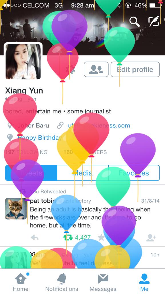Never gotten birthday balloons before so virtual ones will do. Thanks *sings Katy Perry\s Happy Birthday* 