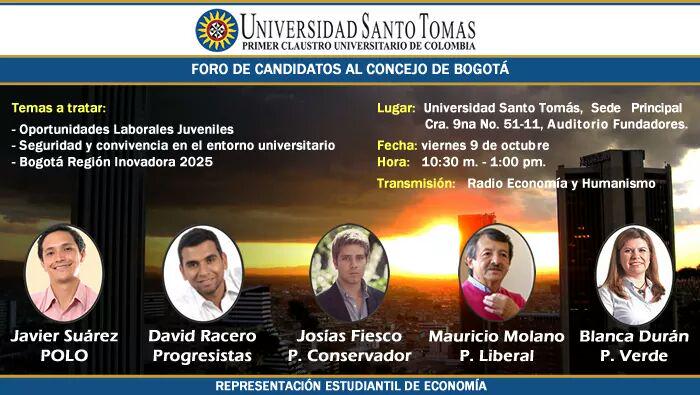 Jucazato65's tweet photo. No te lo pierdas!! Foro de candidatos al concejo en vivo @EscenarioUSTA  en Economía y Humanismo #EconomistaTomasino http://t.co/1zbVKHj0lq