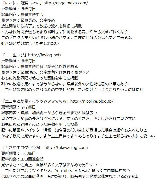 星屑jet 主なニコ生雑談関連まとめブログ にこにこ観察したい ニコ生ログ ニコ生とか見てるヤツｗｗｗｗｗｗ ときわエログ Http T Co Edpsrco4ti