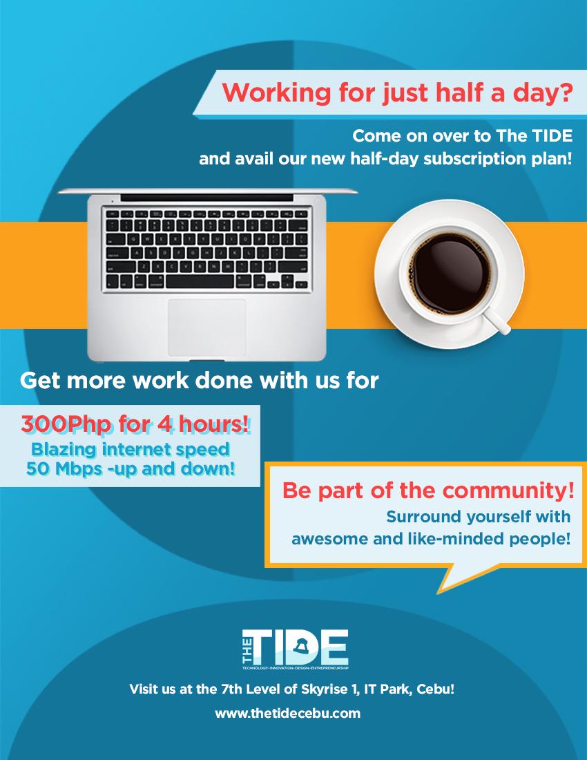 theTIDECebu's tweet photo. Working part-time? No worries, you may now avail our half-day plan here at The TIDE! #cowork #cebu #TIDECebu http://t.co/ul7183kbmX