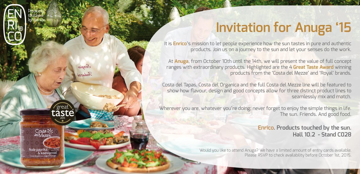 EnricoFood's tweet photo. Enrico exposeert @anugacologne. Ontdek onze geuren, kleuren en smaken hal 10 stand C028. http://t.co/ztNEbfB3zu http://t.co/Bje2yjKiCq