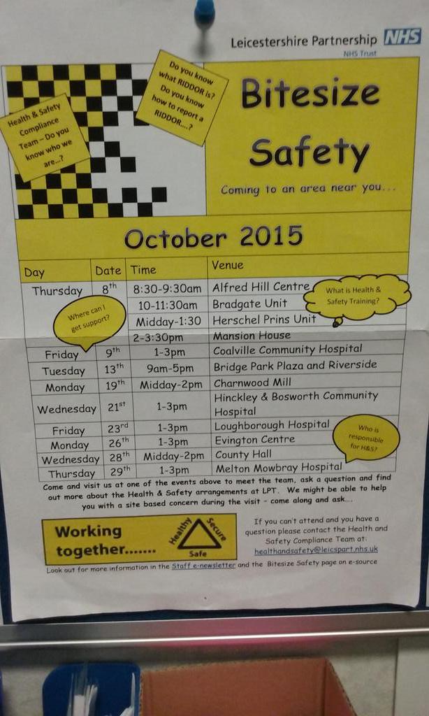 Please come the H&amp;S Team at one of our Bitesize safety events!