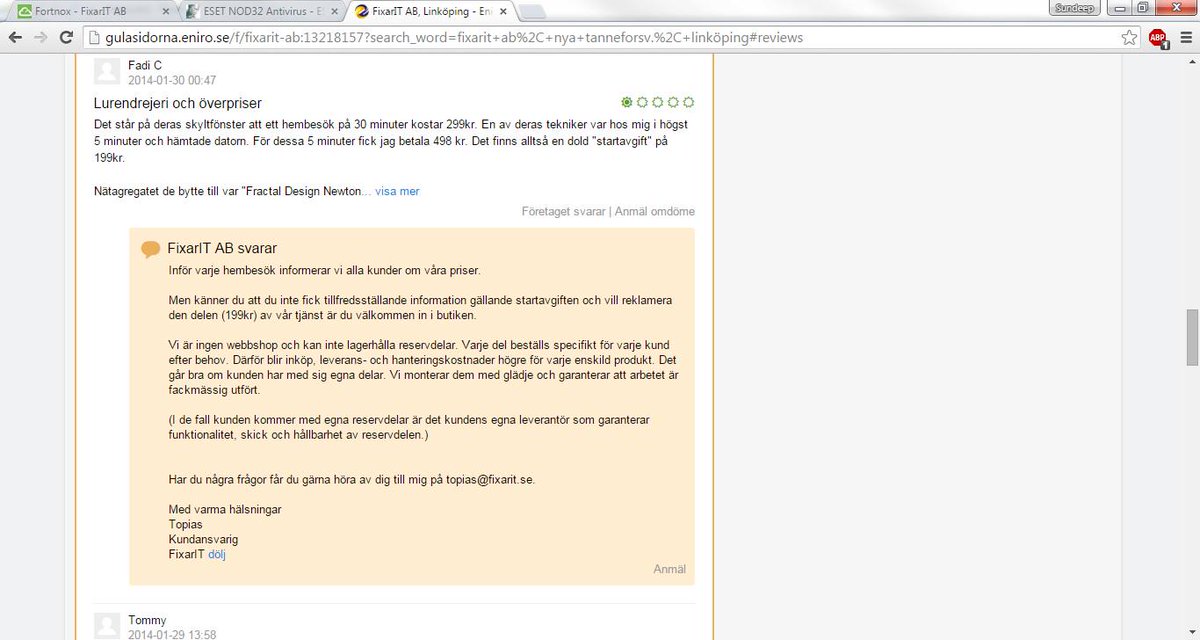 FixarIT's tweet image. Kund omdömen...