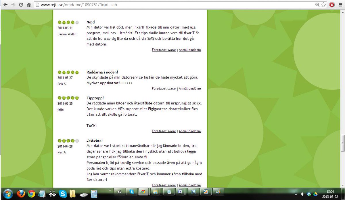 FixarIT's tweet image. Kund omdömen...