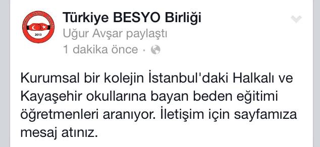 TurkiyeBesyo's tweet photo. Kurumsal bir kolejin İstanbul'daki okullarına bayan beden eğitimi öğretmenleri aranıyor. http://t.co/CeslmeBTWb