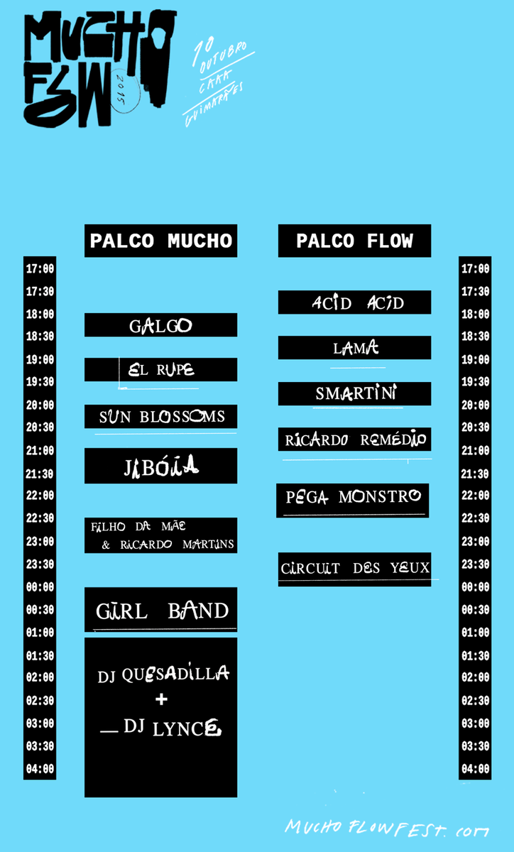 muchoflowfest's tweet photo. Horários para o Mucho Flow 2015 http://t.co/IgA6gxbVOF #muchoflowfest http://t.co/XDP2WIg4Tm
