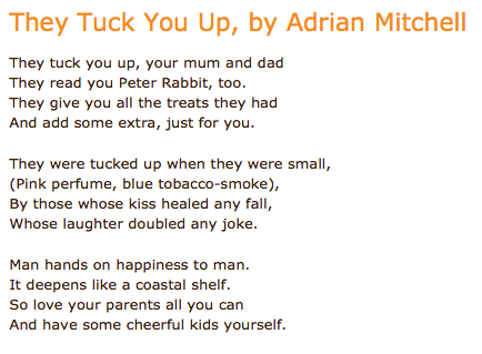 Billy Bragg on X: 'They tuck you up, your mum and dad' Larkin gets a  brilliant makeover from Adrian Mitchell #NationalPoetryDay   / X