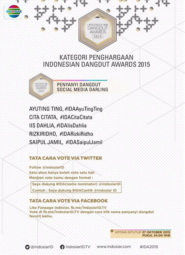 Boleh ya bantu iki ido nya buat vote katagori ini
Gk pke pulsa kok
Boleh ya
Gni cara nya
#IDARizkiRidho @IndosiarID