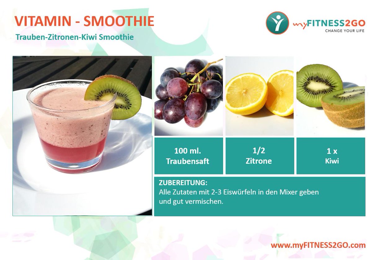myFITNESS2GO's tweet photo. Rezept Idee: Traube - Zitrone - Kiwi Smoothie http://t.co/wF31dQ58Tj